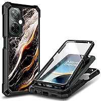 NZND Compatible with OnePlus Nord N30 5G Case, Nord CE 3 Lite 5G with Tempered Glass Screen Protector, Full-Body Protective Shockproof Rugged Bumper Cover Case (Black Marble)