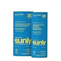 Bundle of ATTITUDE Mineral Face and Body Sunscreen Stick for Kids, SPF 30, EWG Verified, Plastic-Free, Broad Spectrum UVA/UVB Protection with Zinc Oxide, Dermatologically Tested, Vegan, Unscented