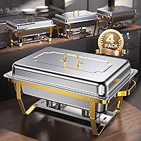 Chafing Dishes for Buffet 4 Pack, 8QT [Elegant Gold and Silver Colors] Stainless Steel Chafing Dish Buffet Set [Sturdy and High Grade] Chafers and Buffet Warmers Sets for Any Party with Complete Set