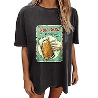Women's Oktoberfest Drop Shoulder Short Sleeve Tops Funny Letter Print Beer Graphic Tee Shirts Vintage T-Shirt Blouse
