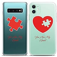 Matching Couple Cases Compatible for Samsung S23 S22 Ultra S21 FE S20 Note 20 S10e A50 A11 A14 Red He Puzzle Quote Clear Anniversary Her Gift Cute Art Mate Silicone Pair Cover Boyfriend Women