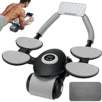 Ab Roller Wheel, New Ab Roller Wheel Automatic Rebound with 4 Elbow Supports, Automatic Rebound Abdominal Wheel with Timer, Abdominal Exercise Roller, Plank Ab Roller Wheel for Core Trainer