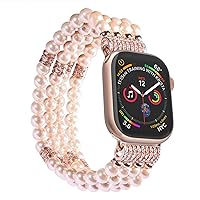 Replacement for Apple Watch Band, Handmade Elastic Stretch Faux Pearl Beaded Bracelet Replacement Strap for Apple Watch Series 5/4/3/2/1,All Version