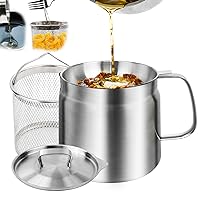 1.5L Stainless Steel Oil Filter Pot, Bacon Grease Container with Fine Mesh Strainer & Deep Fryer Basket, Cooking Oil Lard Fat Saver Kitchen Storage, Induction Mini Milk Pot for Tea Coffee