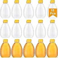 15PCS 12oz Honey Jars, Empty Honey Containers, Clear Plastic Honey Jars, Squeeze Honey Bottle with Leak Proof Flip, Top Caps for Storing and Dispensing