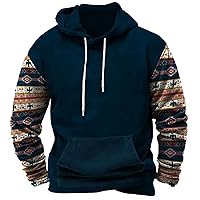 Mens Fashion Hoodies Sweatshrits Lightweight Western Aztec Ethnic Hooded Casual Long Sleeve Vintage Pullover Blouse