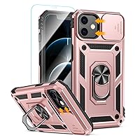Caka for iPhone 12 Case with Ring Stand iPhone 12 Pro Case with Kickstand Camera Lens Cover & Screen Protector Military Grade Shockproof Protective Case for iPhone 12 / iPhone 12 Pro Rose Gold