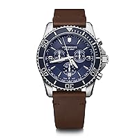 Victorinox Men's Stainless Steel Swiss Quartz Sport Watch with Leather Strap, Brown, 22 (Model: 241865)