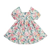 Puff Sleeve Dress for Girls Summer Dress Floral Print Lace Light Girl Dress Sundress of Casual Girls Dress Short