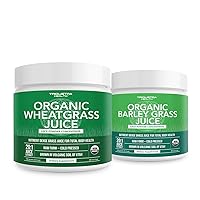 Organic Wheatgrass Juice Powder Plus Organic Barley Grass Juice Powder - USA Grown in Volcanic Utah Soil, Both Raw Form & 5.3 oz