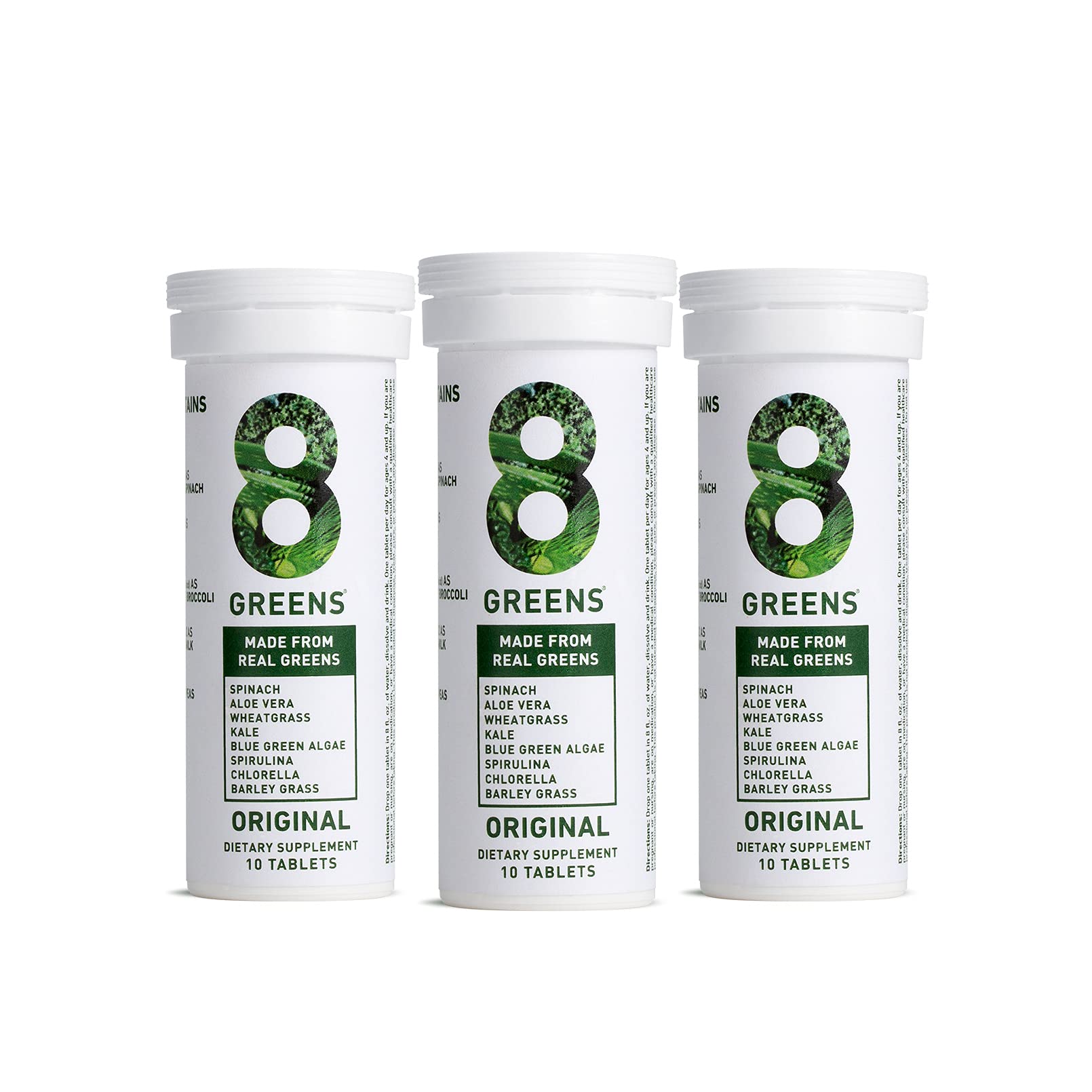 8Greens - Daily Superfood, Greens Powder, Super Greens, Vitamins, Vegan, Gluten Free, Non-GMO for Immune Support, Energy & Gut Support (3 Tubes, 30 Tablets)