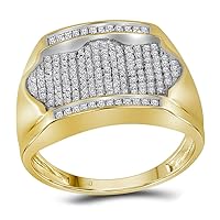 The Diamond Deal 10kt Yellow Gold Mens Round Diamond Rectangle Arched Cluster Ring 1/2 Cttw