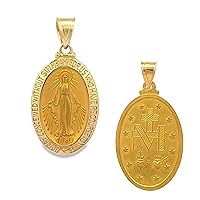 14k Yellow Gold and White Gold Polished Miraculous Virgin Mary Double Sided Oval Pendant Medals