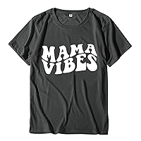 Women's Tops Mothers Day Summer Short Sleeve Stretchy Crewneck Tee Shirt Comfortable Printed Loose Fit Soft Tops
