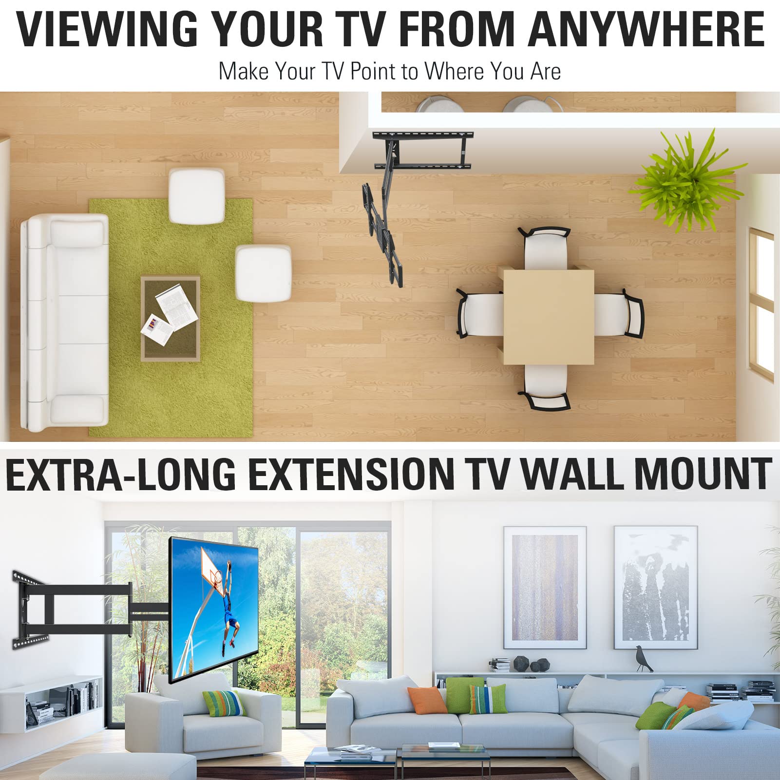 Mounting Dream Long Arm TV Wall Mount for 37-75 Inch TV, Corner TV Wall Mount with 32” Long Extension, Full Motion TV Mount Swivel & Tilt, Fits Max VESA 600x400mm,100 lbs, 16”,18”,24” Studs MD2285-LA