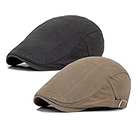 2 Pack Newsboy Hats for Men Flat Cap Cotton Adjustable Breathable Irish Cabbie Ivy Driving Hunting Hat