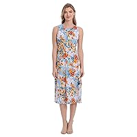 London Times Women's Printed Sleeveless Versatile Empire A-line Keyhole Neckline Midi Dress