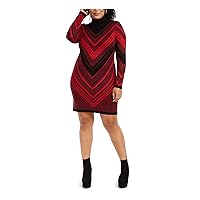 Womens Plus Mock Turtleneck Sweaterdress Red 2X