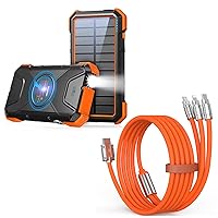 BLAVOR 20000mAh Solar Power Bank 𝗣𝗗𝟭𝟴𝗪 𝐐𝐂𝟑.𝟎 Fast Charging 10W Wireless Charger(Orange) Plus 3 in 1 Multi Charging Cable 4FT