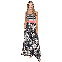 Eloges Women's Summer Sleeveless Contrast Floral Maxi Dress with Band | S-3X Plus