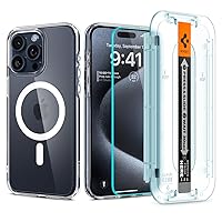 Spigen Magnetic Ultra Hybrid MagFit Pack Designed for iPhone 15 Pro Case, [EZ Fit Glass Screen Protector] [Anti-Yellowing] [Military-Grade Protection] Compatible with MagSafe (2023) - White