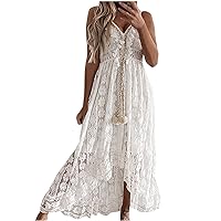 Summer Women's Dress V Neck Spaghetti Strap Sleeveless High Waist Bohemian Wedding Beach Casual Maxi Long Dresses