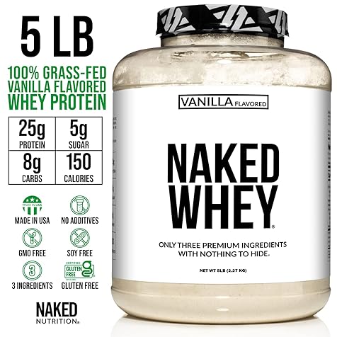 Whey Vanilla Protein - All Natural Grass Fed Whey Protein Powder + Vanilla + Coconut Sugar- 5Lb Bulk, GMO-Free, Soy Free, Gluten Free. Aid Muscle Recovery - 61 Servings