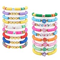 18 Pcs Friendship Bracelets for Girls Cute Preppy Beaded Bracelets Kids Y2k Surfer Heishi Summer Laying Bracelet Set Jewelry for Teen Girls