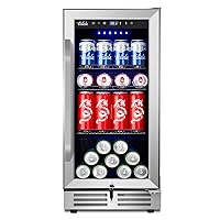 15'' Beverage Refrigerator and Beer Fridge Under Counter Built-in or Freestanding,127 Cans Beverage Cooler with Glass Door and Lock for Bottles and Cans Beer/Soda/Water/Wine