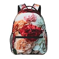 Colorful Carnations Flowers Print Backpack Laptop Bag Cute Lightweight Casual Daypack For Men Women