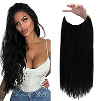 Fshine Human Hair Extensions Wire Hair Jet Black 20 Inch 80g Hairpiece Real Human Hair Extensions Transparent Line Human Hair Extension Remy Wire Hair Extensions for Women