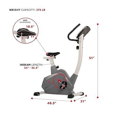 Sunny Health & Fitness Stationary Upright Exercise Bike with Performance Monitor, Tablet/iPad Device Holder, 275 LB Max User Weight with Body Fat and BMI Calculator - SF-B2952,Gray