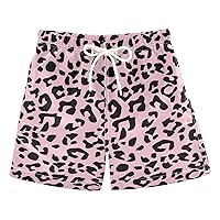 Pink Black Leopard Boys Swim Trunks Swim Beach Shorts Board Shorts Bathing Suit Beach Essentials Hawaii Vacation
