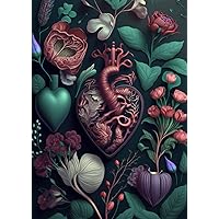 Lined Paper Notebook.: Flowers & Anatomical Hearts Notebook for school, college, university, composition, writing, recipes, notes, travel, design... Size: 8,27” x 11,69” (A4) 120 Pages