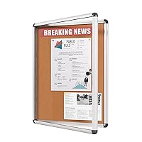 MAKELLO Lockable Bulletin Cork Board Enclosed Display Case with 3 Matching Keys for Indoor, Silver Aluminum Frame, 20x16inches (2xA4)