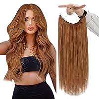 Fshine Pumpkin Spice Wire Hair Extensions Human Hair Ginger Invisible Hair Extensions Real Human Hair Copper Fish Line Hair Extensions Remy Hair 10inch 50g