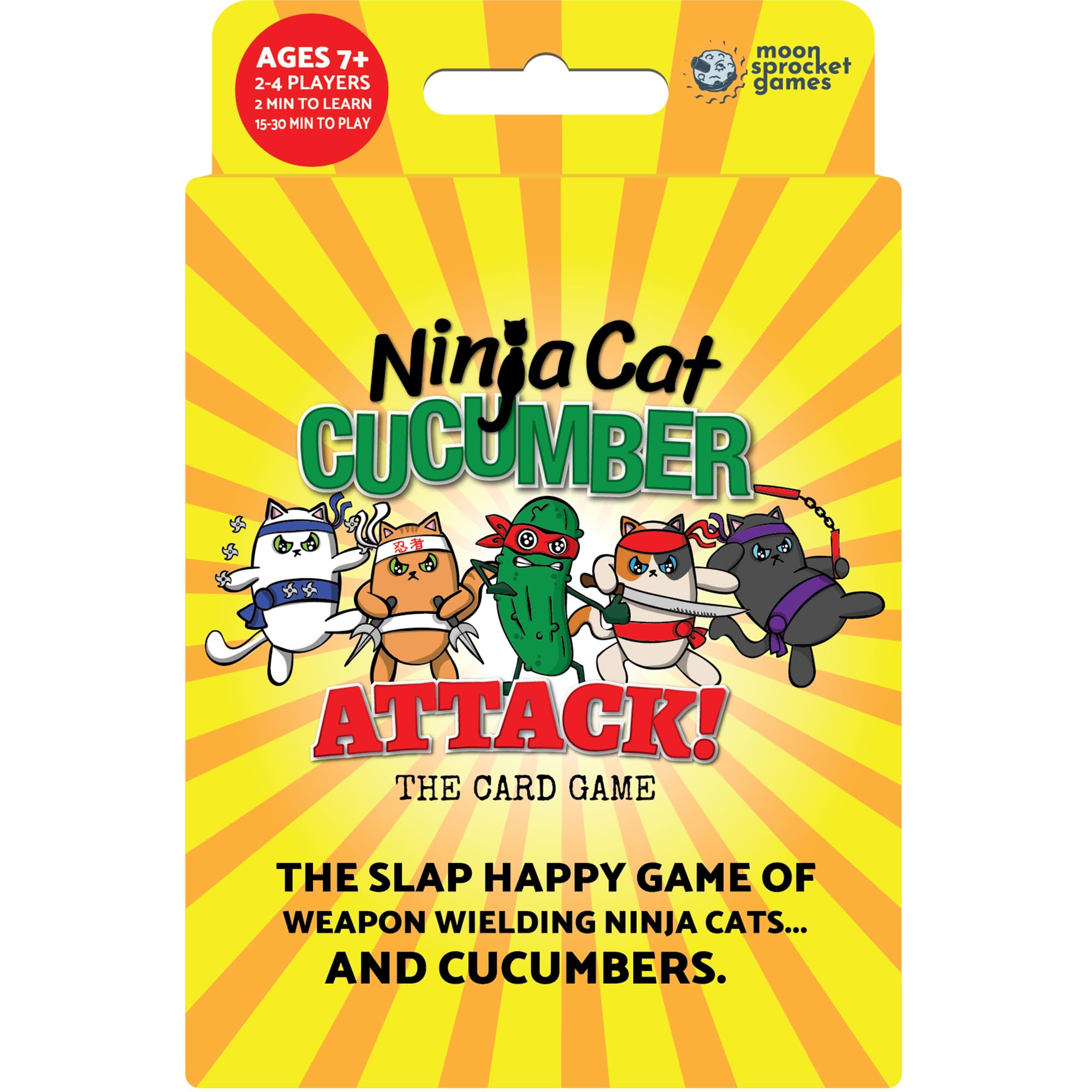 Moonsprocket Games Ninja Cat Cucumber Attack! Card Game - Fast-Paced Slap-Happy Game of Weapon-Wielding Ninja Cats, Fun for Family Game Night, Ages 5+, 2-4 Players, 13-30 Minute Playtime, Made