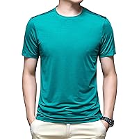 Men's Solid Color Ice Silk T Shirt Round Neck Sports Short Sleeve Moisture Wicking Performance Tee