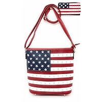 Premium American National Flag Rhinestone Handbag, Messenger bag, Wallet in Multi Colors
