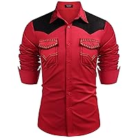 COOFANDY Men's Western Cowboy Shirt Embroidered Long Sleeve Slim Fit Casual Cotton Button Down Hippie Shirts with Pockets