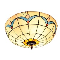 Mediterranean Retro Ceiling Lights Flush Mount, Stained Glass Ceiling Lamp with Round Shade, Retro Decoration Ceiling Lighting Fixtures for Bedroom Living Room Hallway,E27,40Cm,Blue