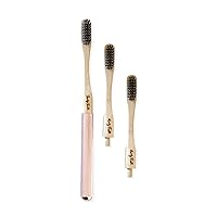 Replaceable Bamboo Toothbrush Aluminum Handle - BPA Free, Soft Bristles | Eco-Friendly, Biodegradable, Compostable, Vegan & Zero Waste | 3 Heads Total | 9-12 Months supply. (COPPER CHARCOAL BRISTLES)