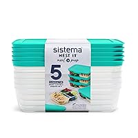 Sistema Nest It Meal Prep Food Storage Containers with Lids, 3 Compartments, 5-Pack, Teal