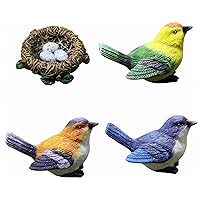 3PCS Resin Bird Sculpture ＆ 1pc Bird Nest, Waterproof Bird Statue, Funny Bird Decorations, Tabletop Bird Decor for Yard Patio Lawn House M