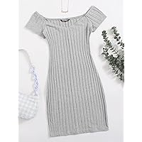 Women's Dresses Casual Wedding Off Shoulder Bodycon Dress Wedding Guest (Color : Gray, Size : X-Small)
