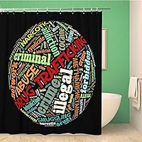 66x72 Inches Shower Curtain Set with Hooks Drug Trafficking Concept in Word Collage Drug Alcohol Flat Cannabis Design Headstone Home Decor Waterproof Polyester Fabric Bathroom Curtains