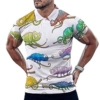 Chameleon Lizard Animals Men's Polo-Shirts Short Sleeve Golf Tees Outdoor Sport Tennis Tops