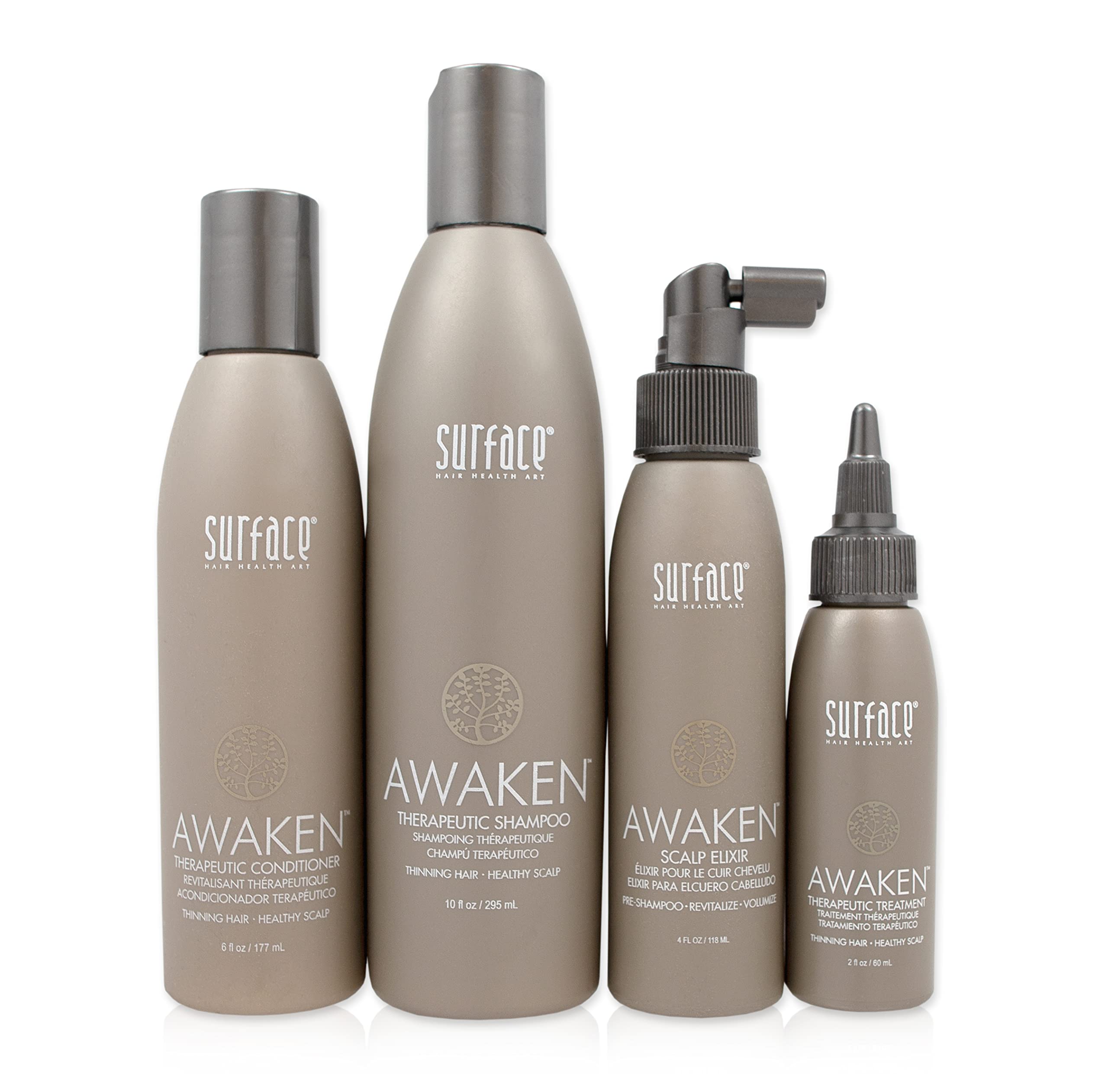 Surface Hair Awaken Kit: Shampoo, Conditioner, Scalp Elixir and Therapeutic Treatment - for Thinning Hair, Hair Loss and Thickening