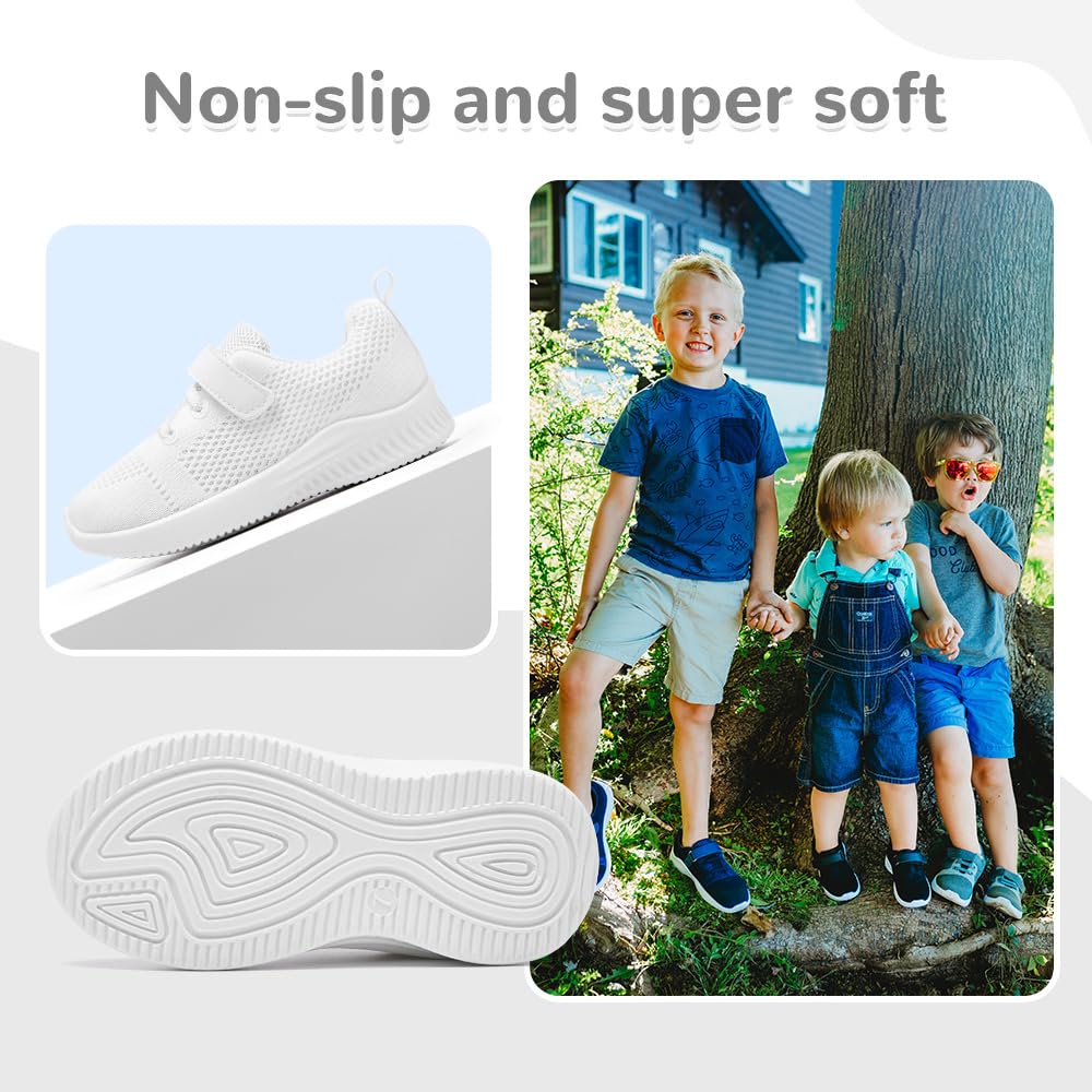 nerteo Girls Cheer Shoes Toddler Boys Kids Sneakers White Running Walking Sports Shoes