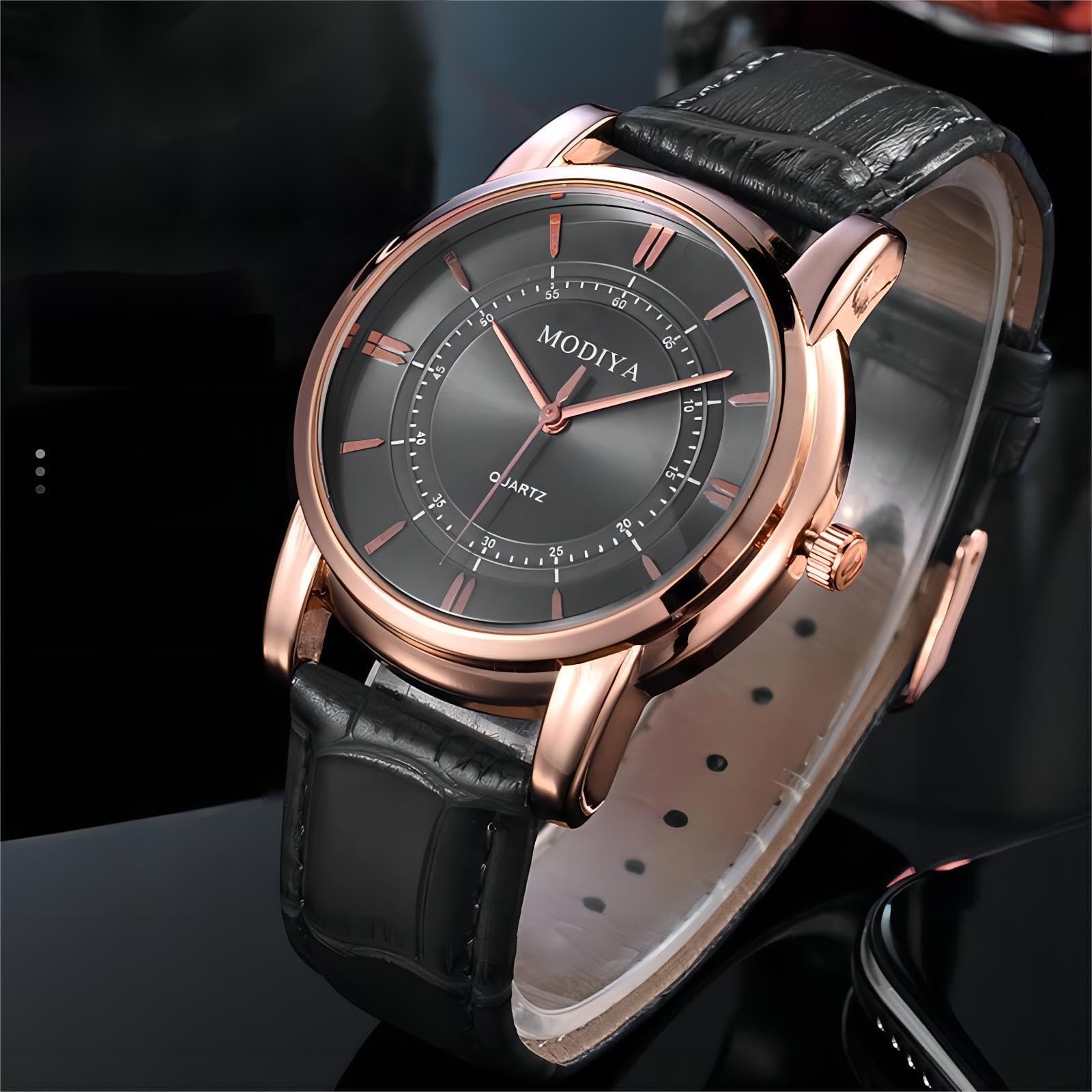 TPSOUM Men's Wrist Watches, Analog Quartz Business Style Men's Watch with Leather Strap